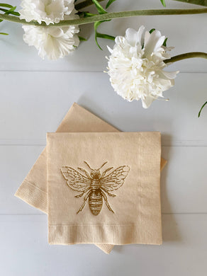 Gold Bee Cocktail Napkins - Tan - Set of 16