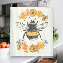 Load image into Gallery viewer, Floral Bee Swedish Dishcloth | Kitchen Cloth | Dish Towel