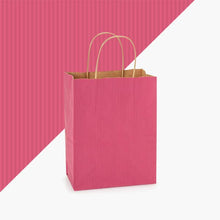 Load image into Gallery viewer, Recycled Shadow Stripe Kraft Paper Retail Shopping Bags: Apple Green / 100 Pack / Rose 5.5x3.25x8.375"