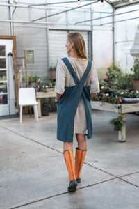 Linen Pinafore ( Japanese Apron): S/M ( up to US 12) / Vista blue