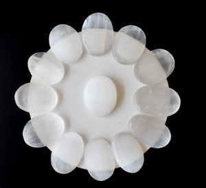 Palm Stone | Selenite | Thumb Crystal | Pocket Gemstone: Flat Back Side(Flat Stone)