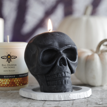 Load image into Gallery viewer, Sculpted Skull Candle – 100% Beeswax – Black - Handcrafted