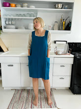 Load image into Gallery viewer, Linen Pinafore ( Japanese Apron): S/M ( up to US 12) / Marine blue