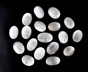 Palm Stone | Selenite | Thumb Crystal | Pocket Gemstone: Flat Back Side(Flat Stone)