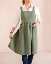 Load image into Gallery viewer, Linen pinafore apron dress in various colors: Woodrose