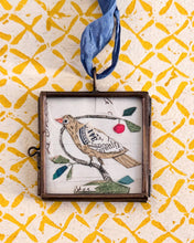 Load image into Gallery viewer, Cerise Folk Bird ~ Art Locket Ornament Vintage Handmade 