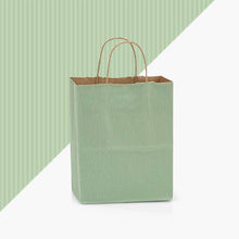 Load image into Gallery viewer, Recycled Shadow Stripe Kraft Paper Retail Shopping Bags: Apple Green / 100 Pack / Rose 5.5x3.25x8.375"
