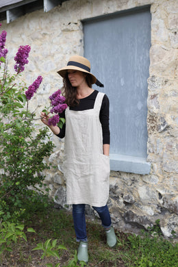 Linen Pinafore ( Japanese Apron): Denim / One Size ( US 14 and up or for oversized/loose look)