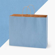 Load image into Gallery viewer, Recycled Shadow Stripe Kraft Paper Retail Shopping Bags: French Blue / 100 Pack / Cub 8x4.75x10.5"