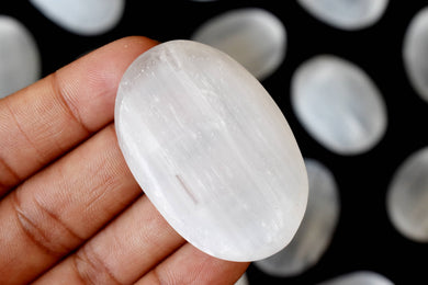 Palm Stone | Selenite | Thumb Crystal | Pocket Gemstone: Flat Back Side(Flat Stone)